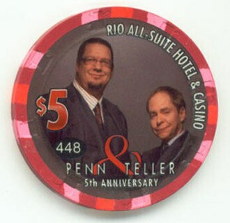 Rio Hotel Penn & Teller 5th Anniversary 2007 $5 Casino Chip