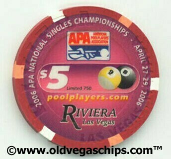 Riviera APA Pool Tournament 2006 $5 Casino Chip