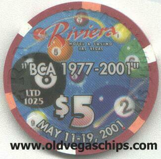 Riviera BCA Tournament 2001 $5 Casino Chip