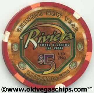 Las Vegas Riviera Chinese New Year of the Snake 2001 $5 Casino Poker Chip