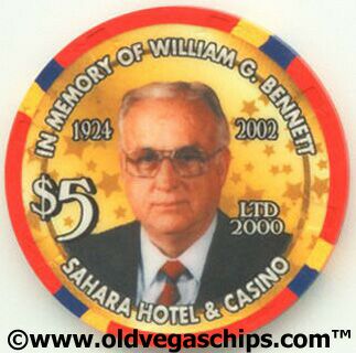 Las Vegas Sahara Hotel Bill Bennett is Dead $5 Casino Chip