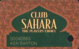 Sahara Casino Player's Choice Slot Club Card