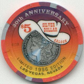 Las Vegas Silver Dollar Saloon 30th Anniversary $5 Casino Chip