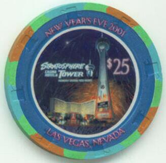 Las Vegas Stratosphere Tower New Year 2002 $25 Casino Poker Chips