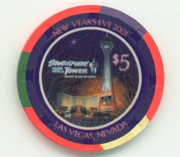 Las Vegas Stratosphere Tower New Year 2002 $5 Casino Poker Chips