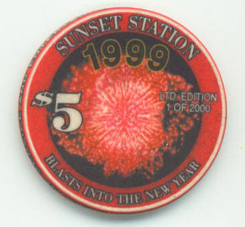 Las Vegas Sunset Station New Year 1999 $5 Casino Chip