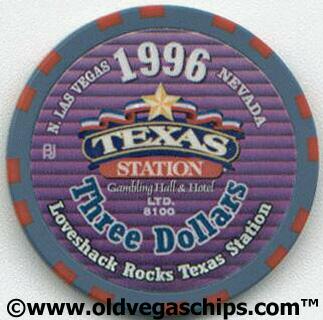 Las Vegas Texas Station Loveshack 1996 $3 Casino Chip