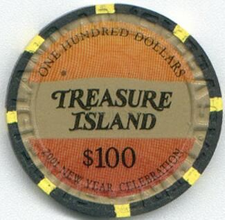 Treasure Island New Year 2001 $100 Casino Chip