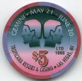 Tropicana Gemini $5 Casino Chip