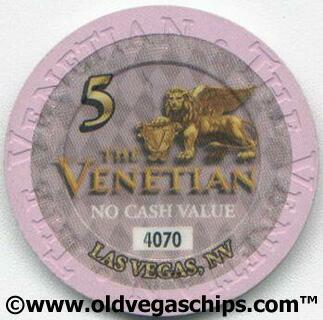 Venetian No Cash Value $5 Casino Chip
